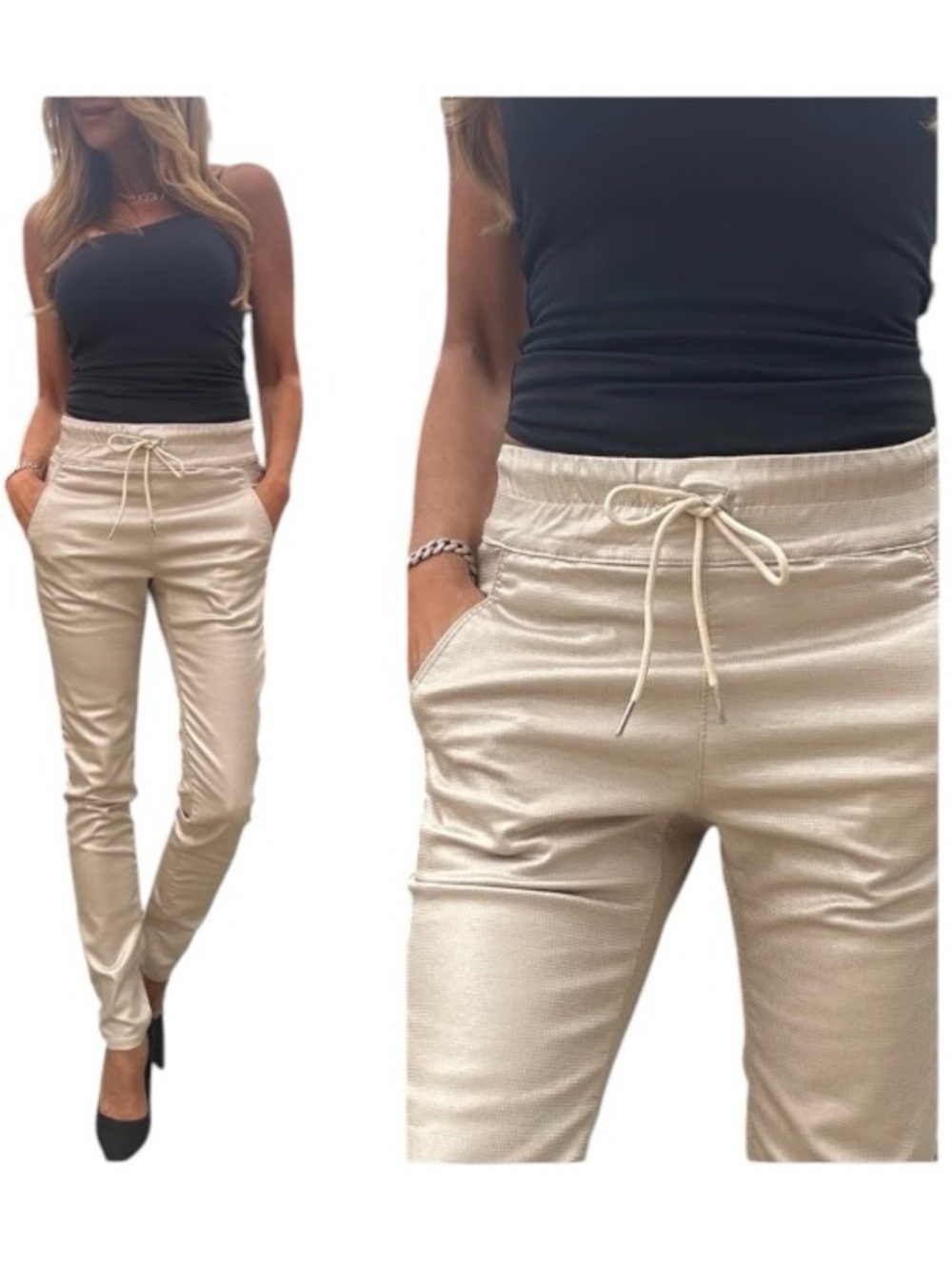 Bevy Flog Shely Pants Beige Gold Original Jogger  27 NWT $220 Athleisure